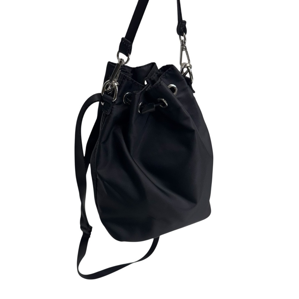 Main Character Black Nylon Drawstring Mini Bucket Bag